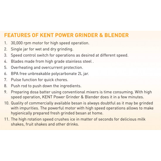 Kent 16003 2000 W Blender Mixer (Black & Yellow)