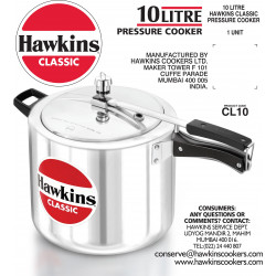 Hawkins Classic 10 L Pressure Cooker (Aluminium) CL10