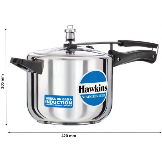 Hawkins Stainless Steel 5 L Induction Bottom Pressure Cooker (Stainless Steel) hss50